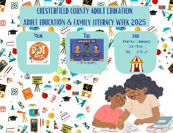 Image showing Adult Education & Family Literacy Week Activities. Monday = International Dot Day activity Tuesday = GED Jeopardy game Thursday = Family Literacy Carnival